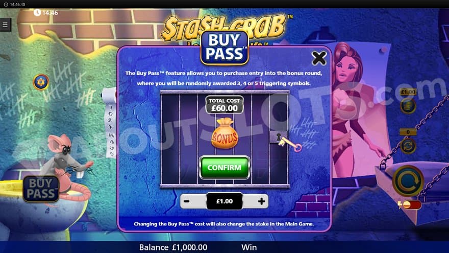 A menu offering the Free Spins for 60X the bet.