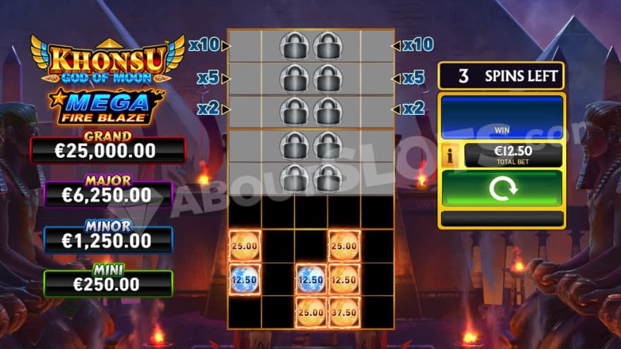 Bonus game where you can see the Jackpots to the left of the reels.