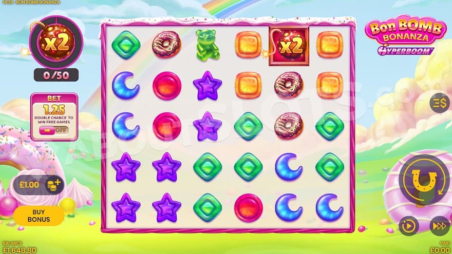 Six reels with candy symbols in a Candyland.