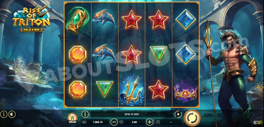 Base game where you can see Triton to the right of the reels.