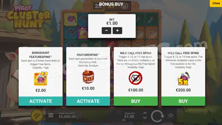 Bonus buy feature with four options to choose from.