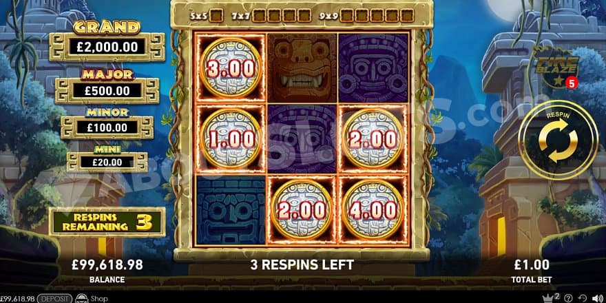 Five coin symbols on the reels in the respins.