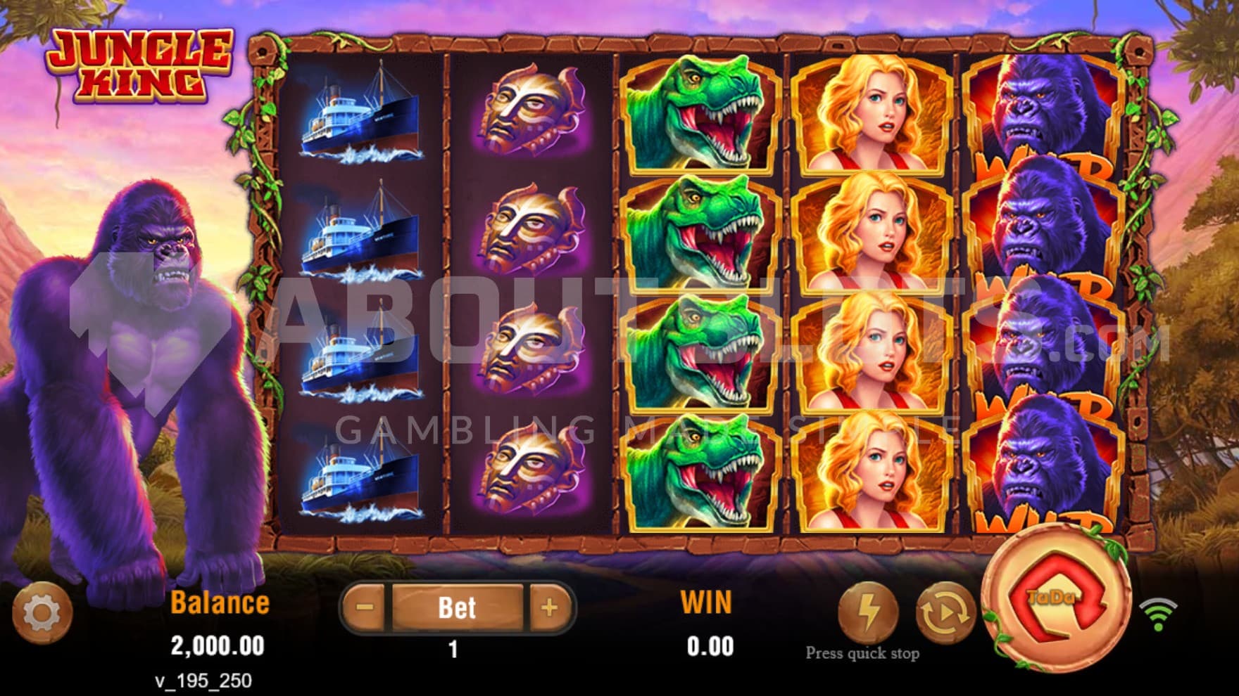 The base game is set in the jungle with the Jungle King standing next to the reels