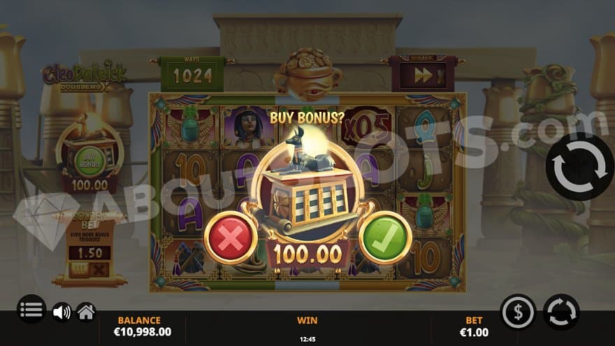 A menu offering the Free Spins for 100X the bet. 