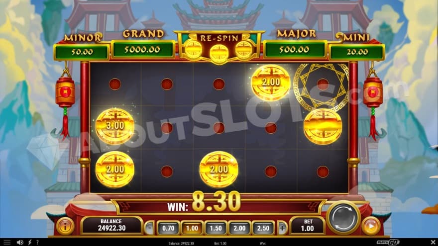 Dragon's Fortune feature being active with four coins on the reels.