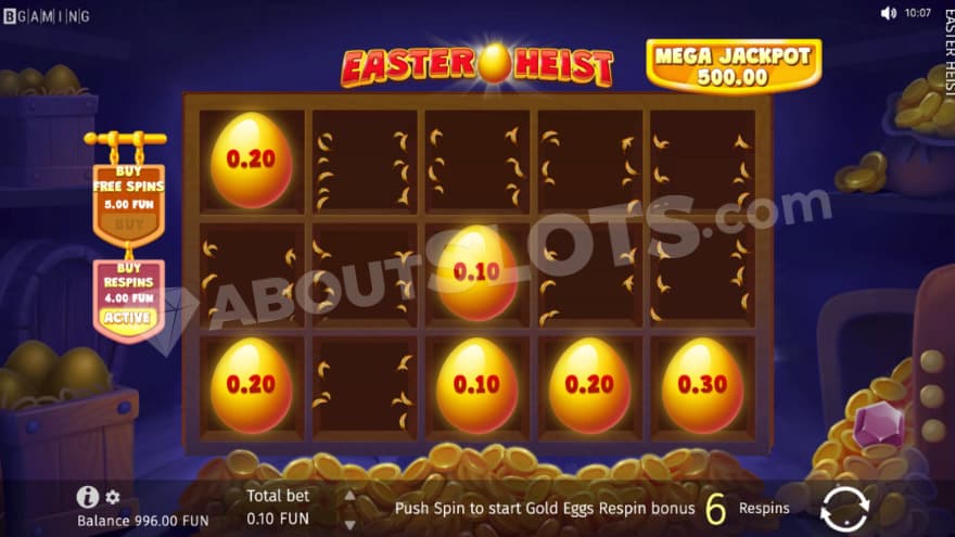 Gold Eggs Respin feature with 6 golden eggs on the reels.
