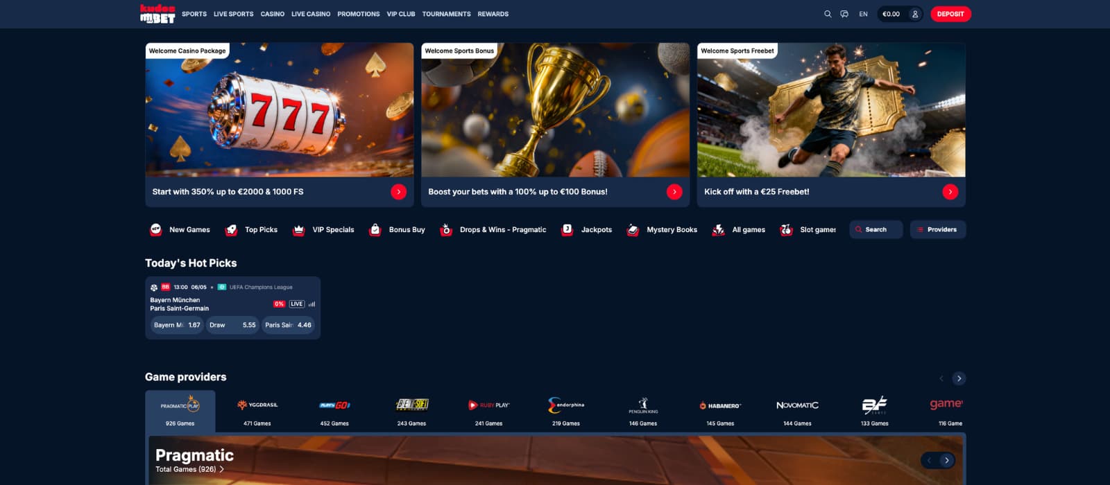 Cosmobet casino homepage showing welcome bonus banner, game categories, and featured casino titles