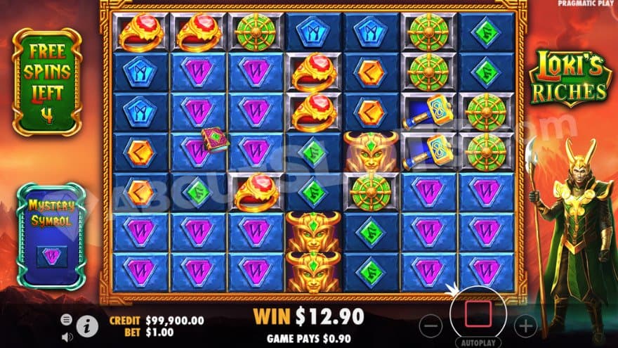 Free Spins bonus game where the mystery symbol is shown to the left of the reels.