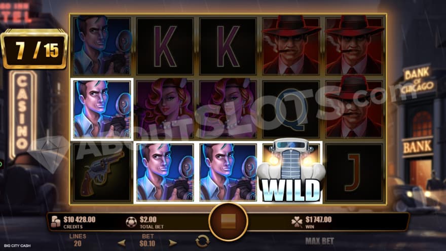 Free Spins bonus game with a winning line containing one wild symbol.