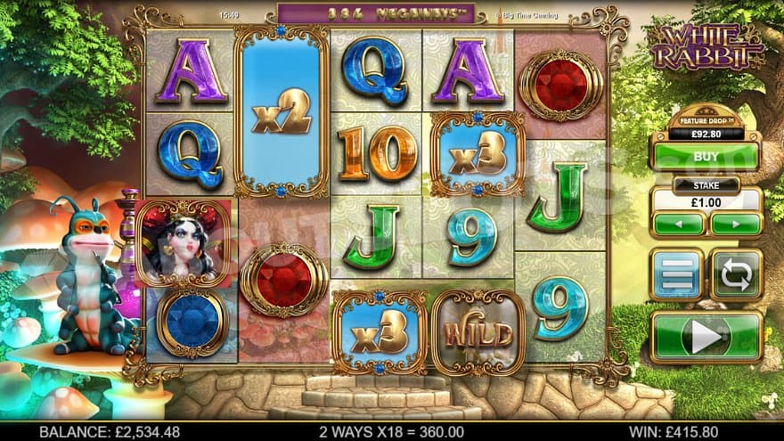 A win with multiplier symbols on reels 2 and 3. 