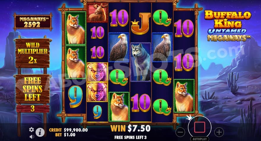 Free Spins bonus game with a 2X wild multiplier shown on the left.