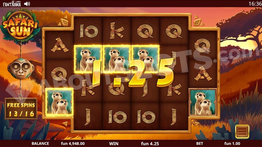 A win containing four meerkats in the Free Spins.