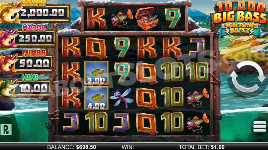 A casino slot with royal symbols and fish on the reels.