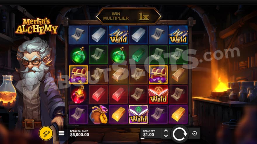 Base game where you can see Merlin to the left holding a bottle.