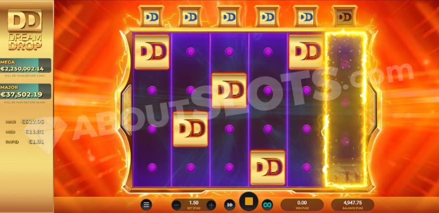 Dream Drop Jackpot feature activation taking place.