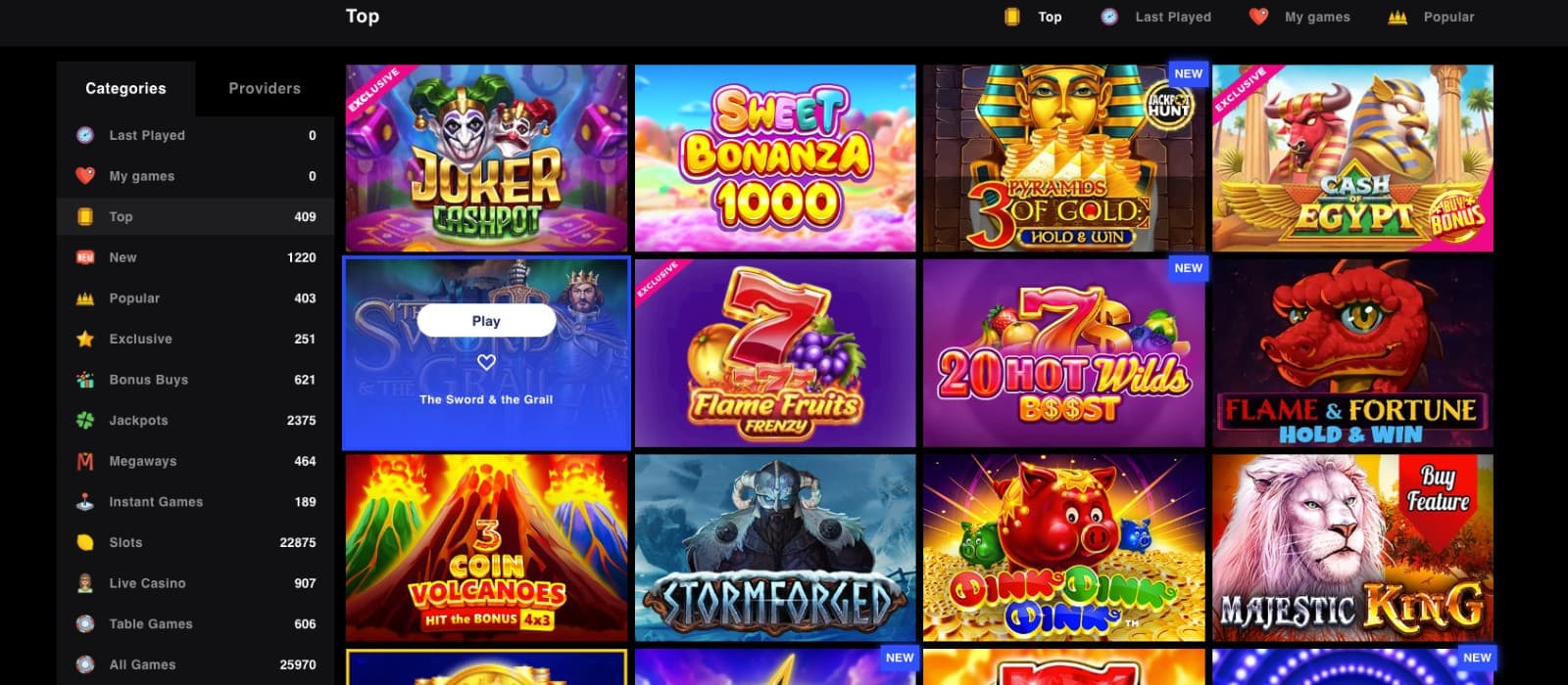 LibraBet casino games page displaying exciting titles, including Joker Cashpot, Sweet Bonanza 1000, Stomforged and others. 