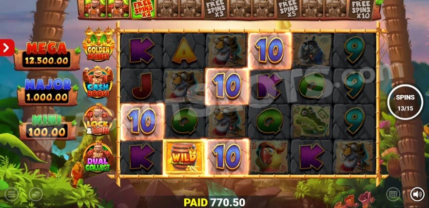 Free Spins feature where you can see the jackpot to the left.