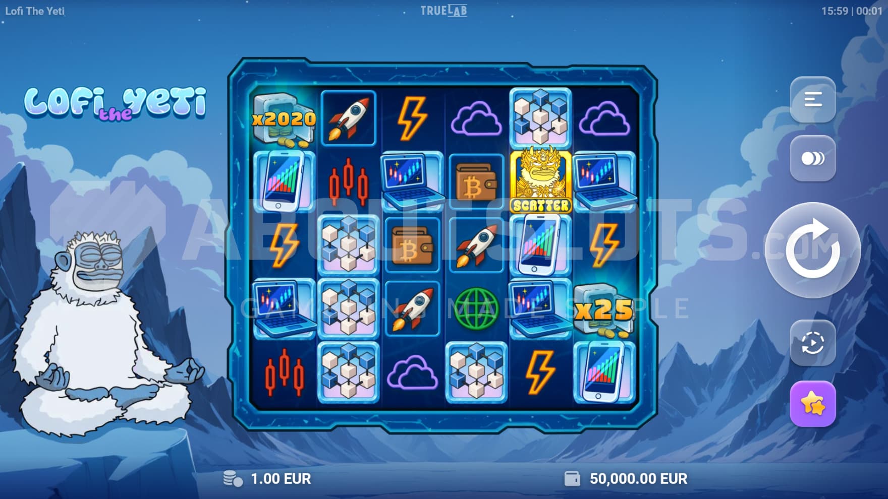 Lofi the yeti sits meditating next to the reels