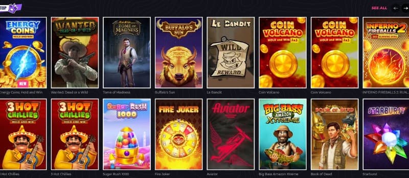The games page of Lunubet Casino presents a rich selection of slot games, such as Energy Coins, Wanted Dead or Wild, and more.