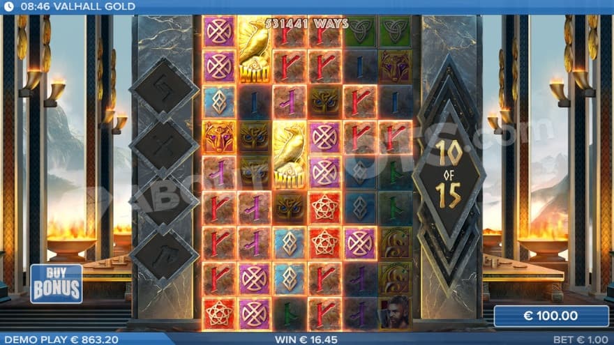 Free Spins bonus game with Odin's Ravens on the reels.