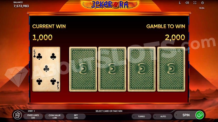 A playing card showing 5 clubs of spades and four face-down playing cards to the right of it. 