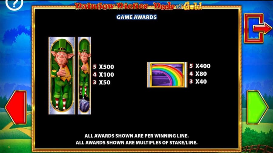 Rainbow Riches Reels of Gold paytable