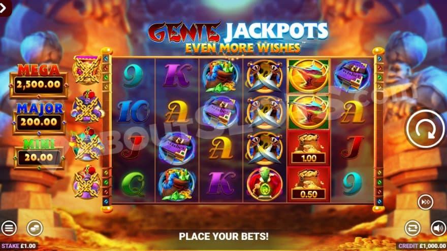 Base game where you can see the various jackpots to the left.