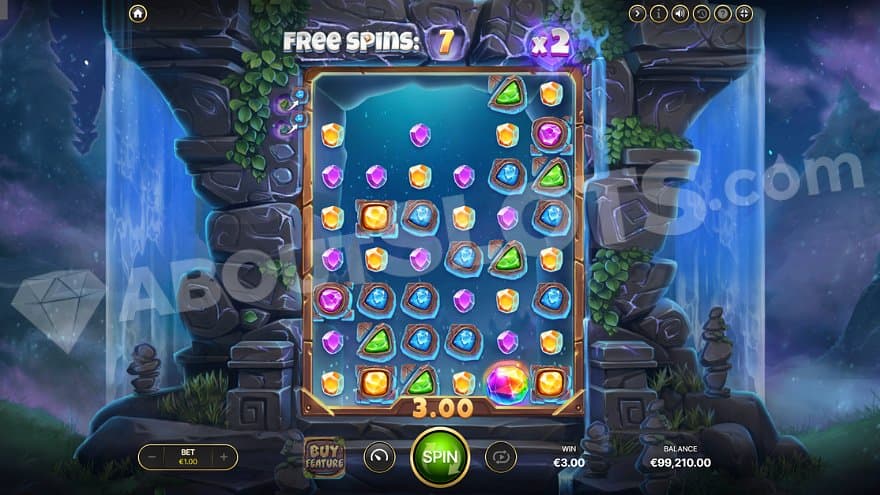 Empty positions waiting to be filled after a win in the free spins.