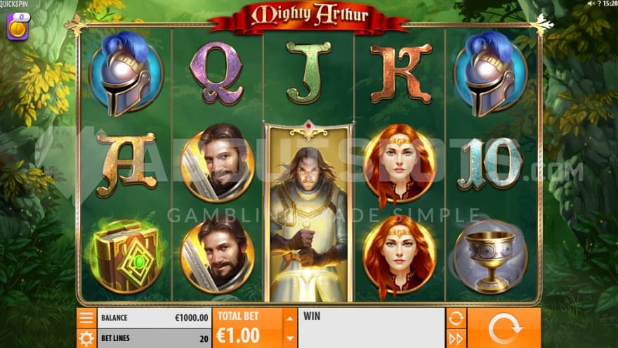 Base game with a King Arthur symbol on the middle reel.