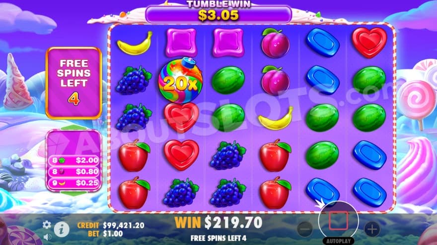 Free Spins bonus game with a 20X multiplier symbol on the second reel.