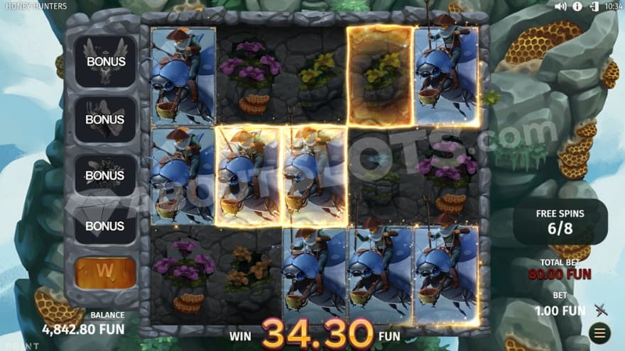 Free Spins bonus game with a big paying winning combo.