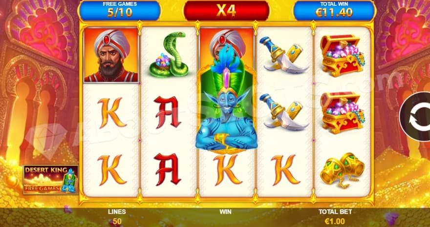 Desert King Free Games feature with a 4X multiplier.