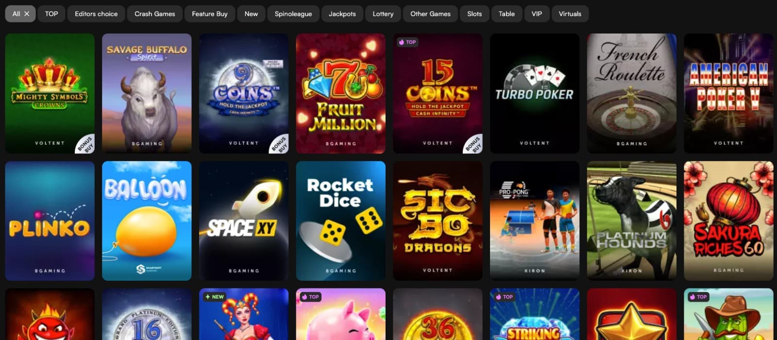 The NewLucky Casino game page shows high-quality games from different providers.