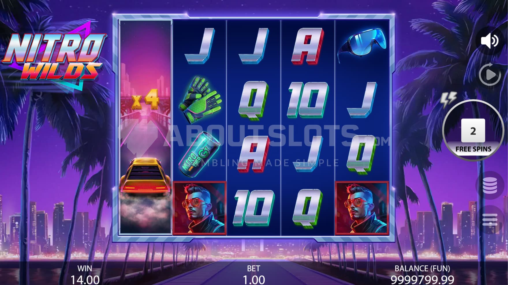 The roads in the Free Spins are filled with persistent Wilds with Multipliers