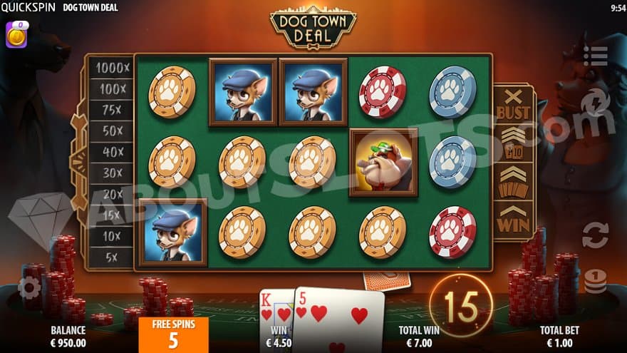 Five remaining spins in the free spins.