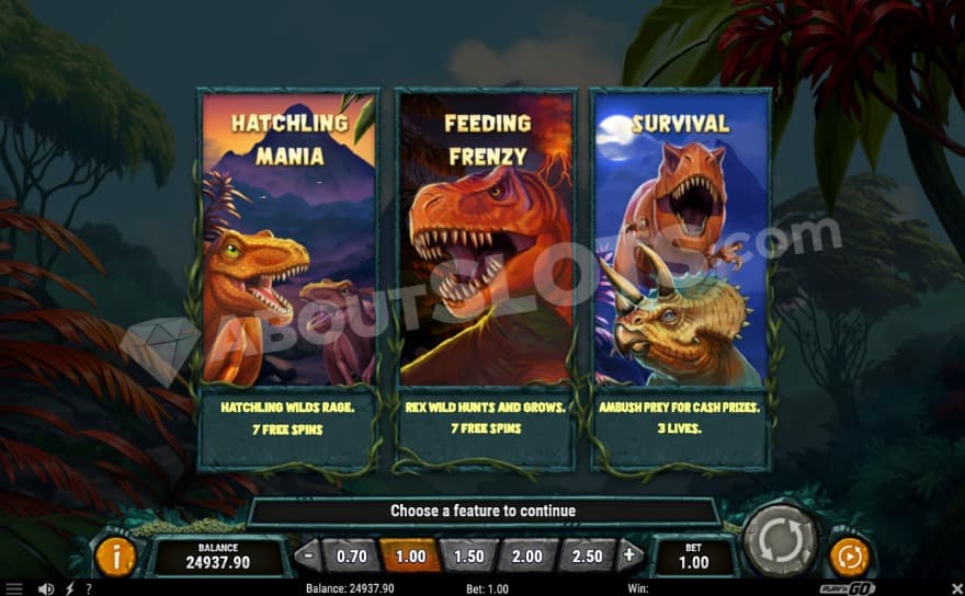 Free Spins where three options are being showed.