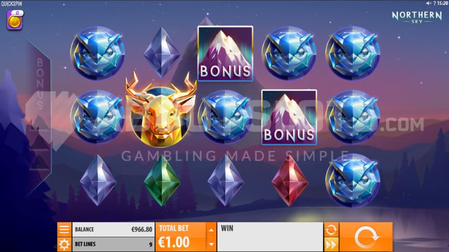 Base game with two scatter symbols on the reels.