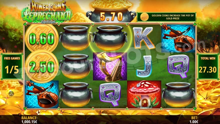 Free Spins feature with a golden pot at the top of the reels.