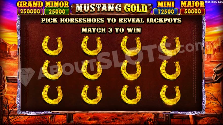 An image of the jackpot game, where horseshoes are waiting to be revealed
