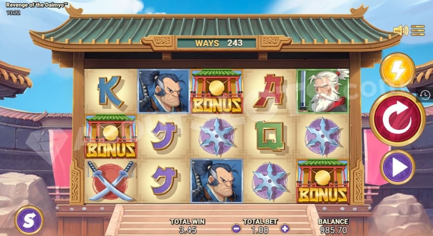 Free Spins activation with three scatter symbols on the reels.