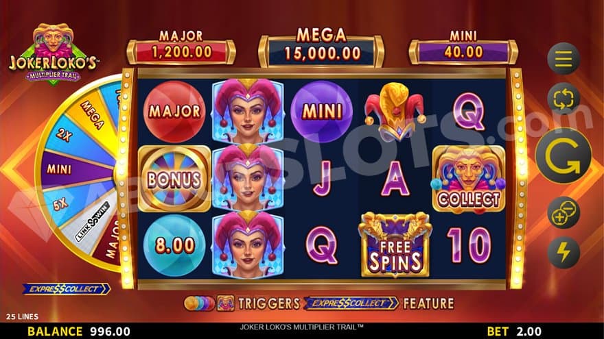 A casino slot with a spinning wheel to the left.