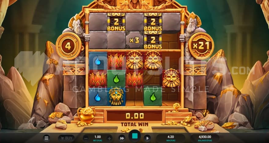 Free Spins bonus game with a current 21X win multiplier on the right.