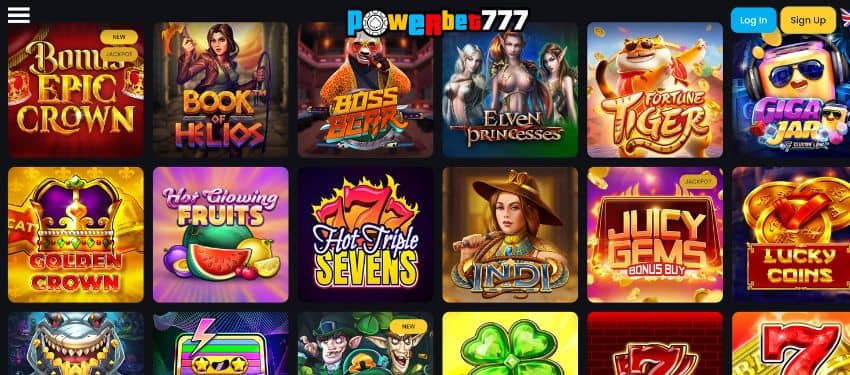 Powerbet777 casino slot games category showing thumbnails of some titles
