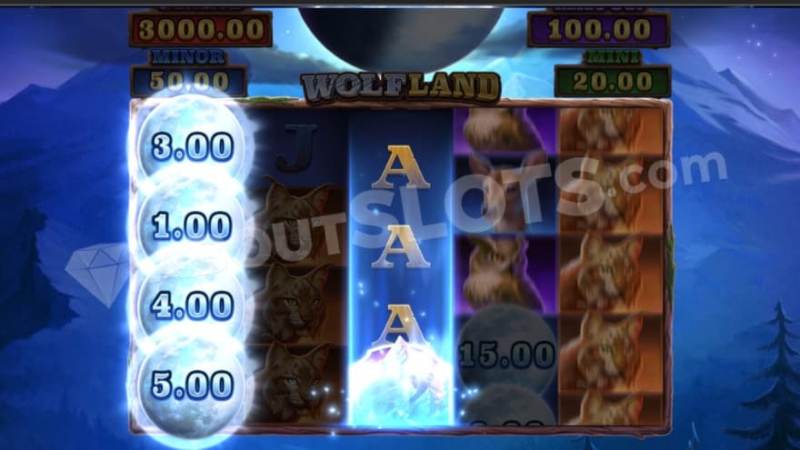 Bonus symbols on the reels showing the values 3X, 1X, 4X, and 5X.