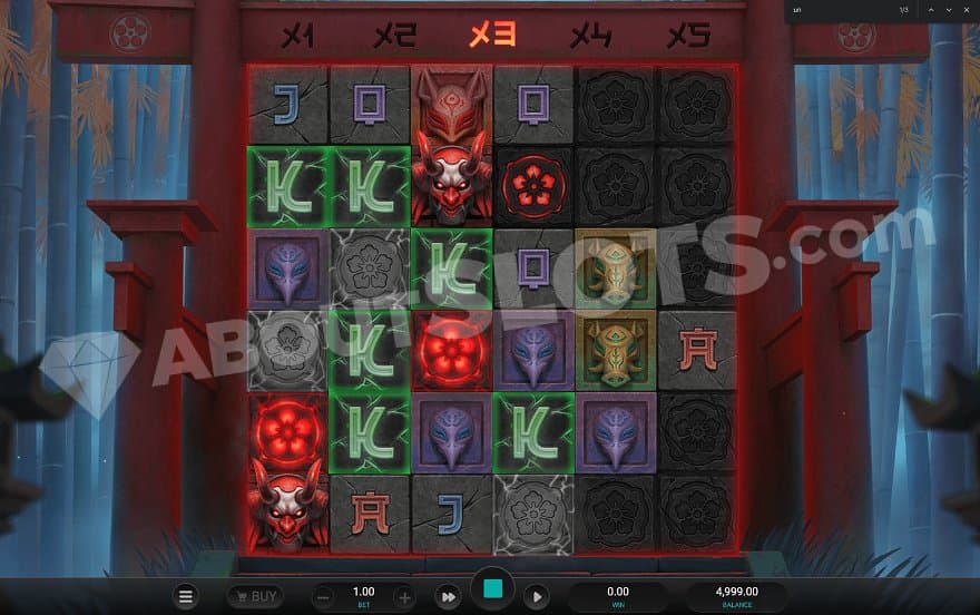 A 6x6 casino grid with devils and other symbols.
