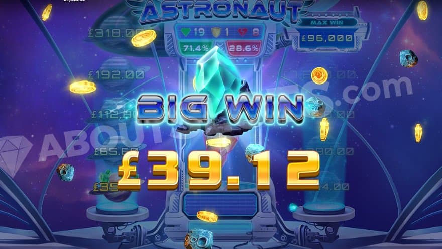 A text saying: "big win, £39.12."