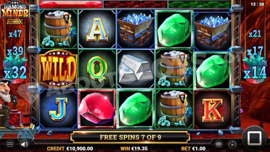 Free Spins bonus game with multipliers on both sides of the reels.