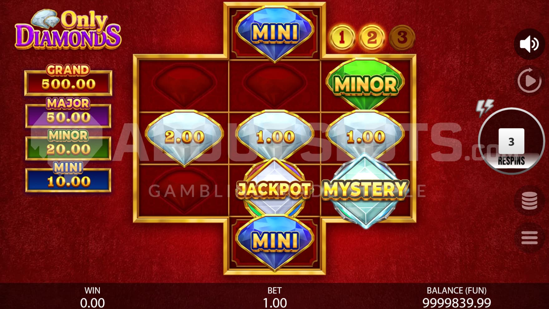 Many different types of Diamond and Special Symbols can show up in the bonus game