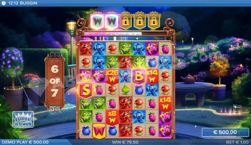 Super bonus game with two feature wilds unlocked.