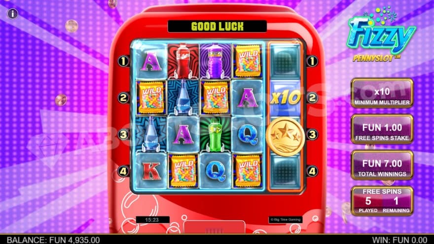 Free Spins bonus game with a current 10X win multiplier on the right.